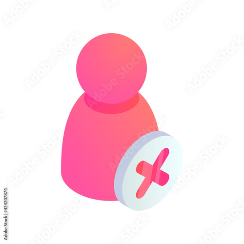 Block User Isometric Icon. 3d private account protection concept, blocked user account sign. Vector access denied, block contact symbol