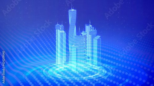 cg 3d illustration of industry, poligonal urban buildings renders