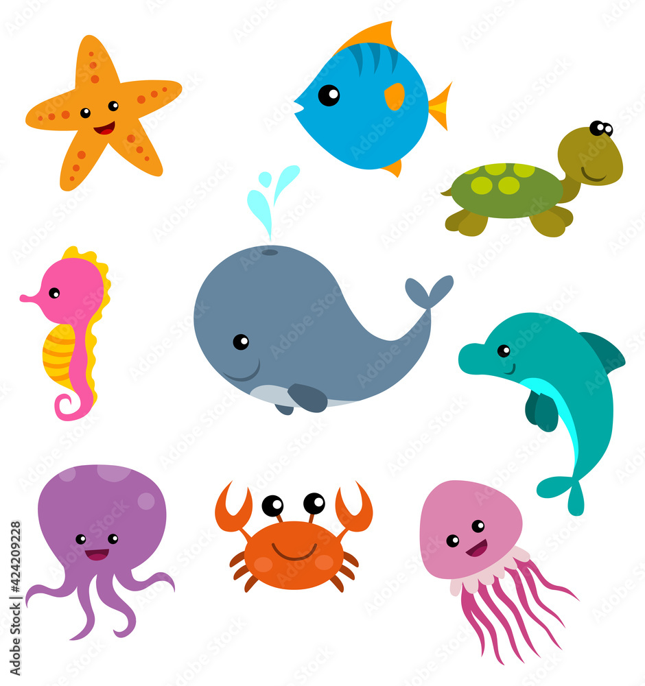 Cartoon sea life set of vector illustration Cartoon sea life set of vector illustration
