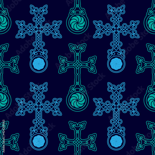 Seamless pattern with ancient Armenian symbol Khachkar. Armenian cross stone for your project