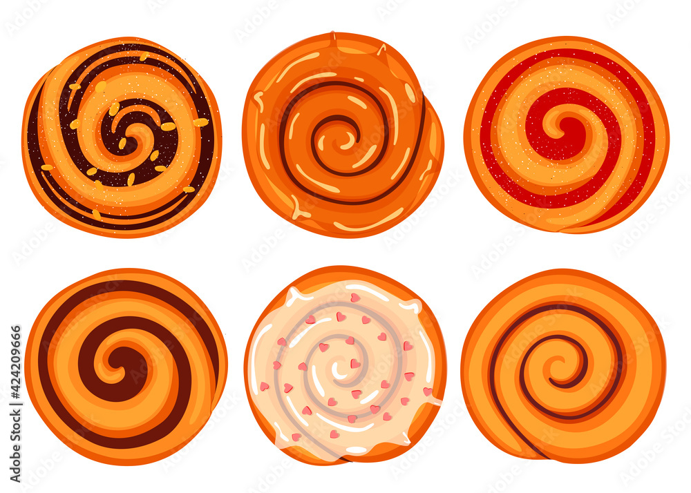 cinnamon bun, baked goods. vector illustration in cartoon style. Stock  Vector | Adobe Stock