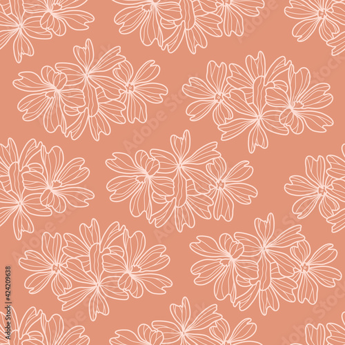 Abstract Flowers Seamless Pattern. Retro Floral Illustration with Classy Typography. Feminine. Modern Template for florist, photographer, fashion blogger, design studio.