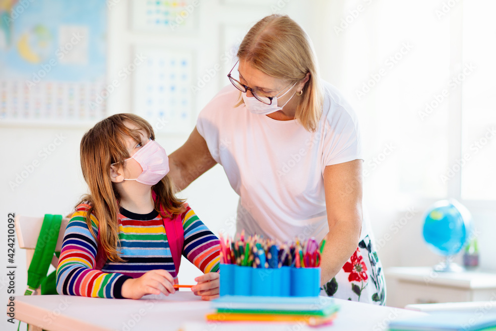Kids on first school day after quarantine. Kids on first school day after quarantine.