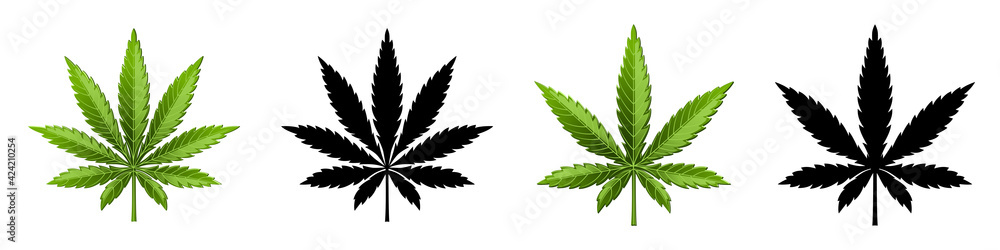 Marijuana leaf or cannabis leaf weed icons Marijuana leaf or cannabis leaf weed icons