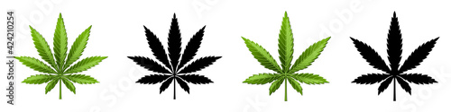 Marijuana leaf or cannabis leaf weed icons
