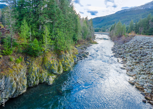 Photography Beautiful Mountain River at Lucille Lake, Sea-to-Sky Hwy, Whistler, Vancouver, Canada