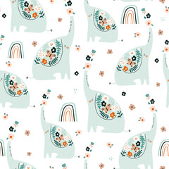 Crédence de cuisine Éléphant patrons Éléphants fleuris motif printanier créatif  © solodkayamari