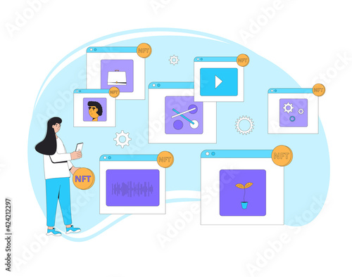 NFT. Non Fungible Token. Vector color illustration.