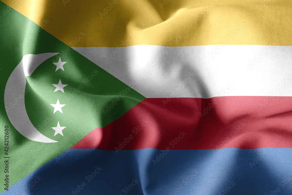 Obraz premium 3d realistic waving silk flag of Comoros