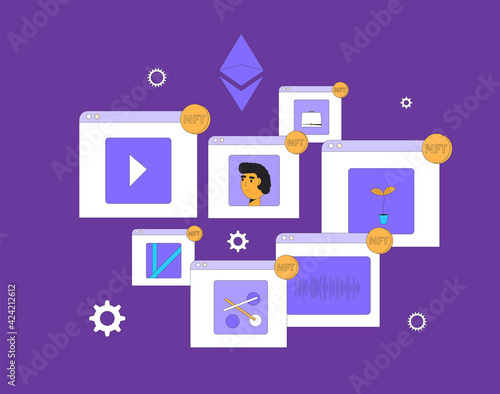 NFT. Non Fungible Token. Vector color illustration.