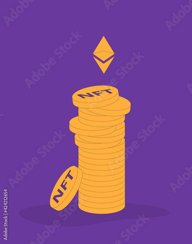 NFT. Non Fungible Token. Vector color illustration.