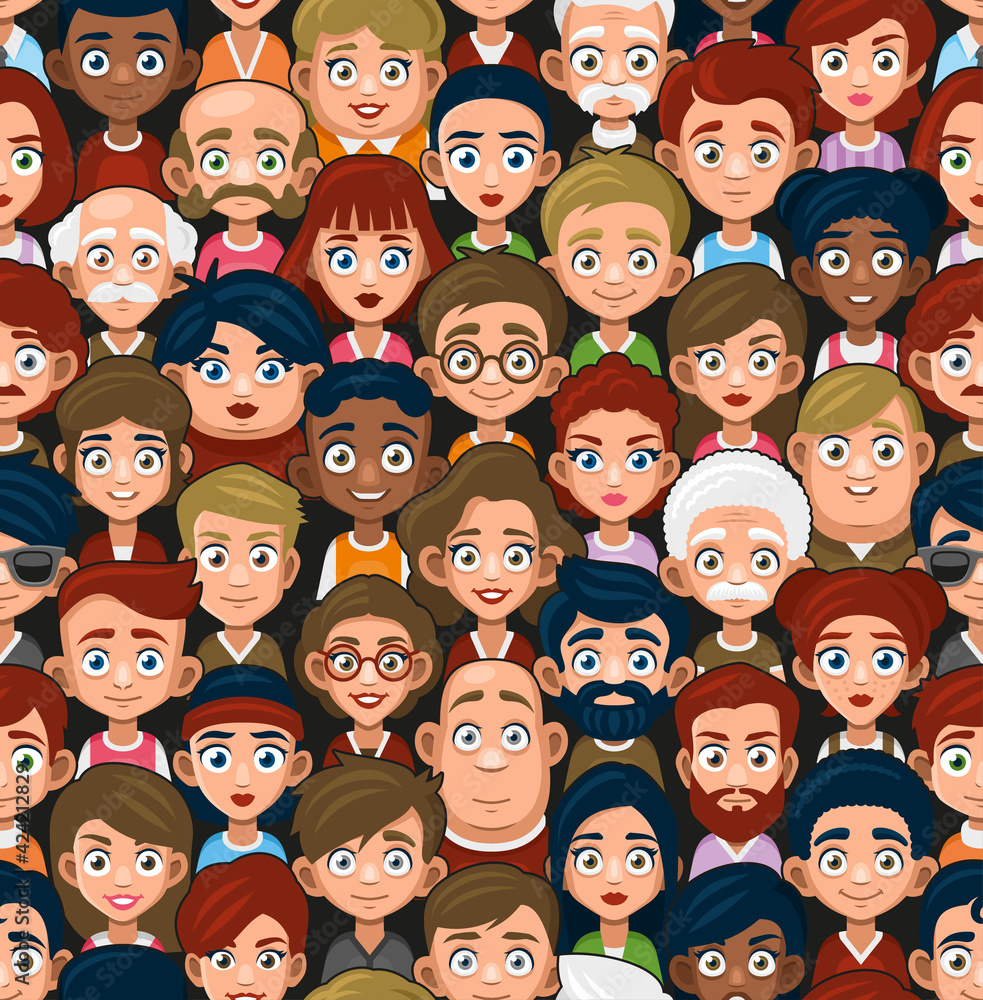 Pwople Faces Seamless Pattern. Cute Cartoon Flat Style Vector Pwople Faces Seamless Pattern. Cute Cartoon Flat Style Vector