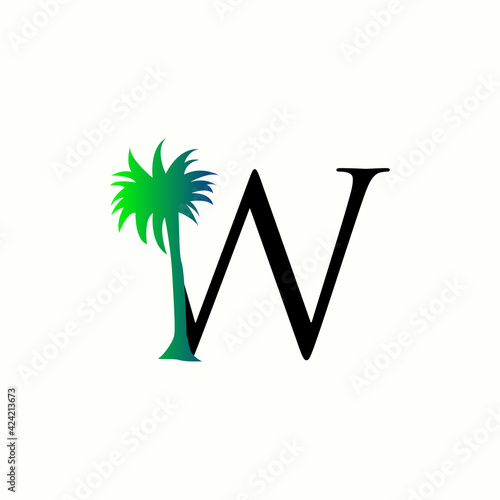 logo coconut tree with letter w vector design	