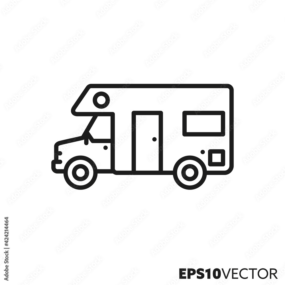 Motorhome line icon. Recreational vehicle outline symbol. Camper van vector illustration.
