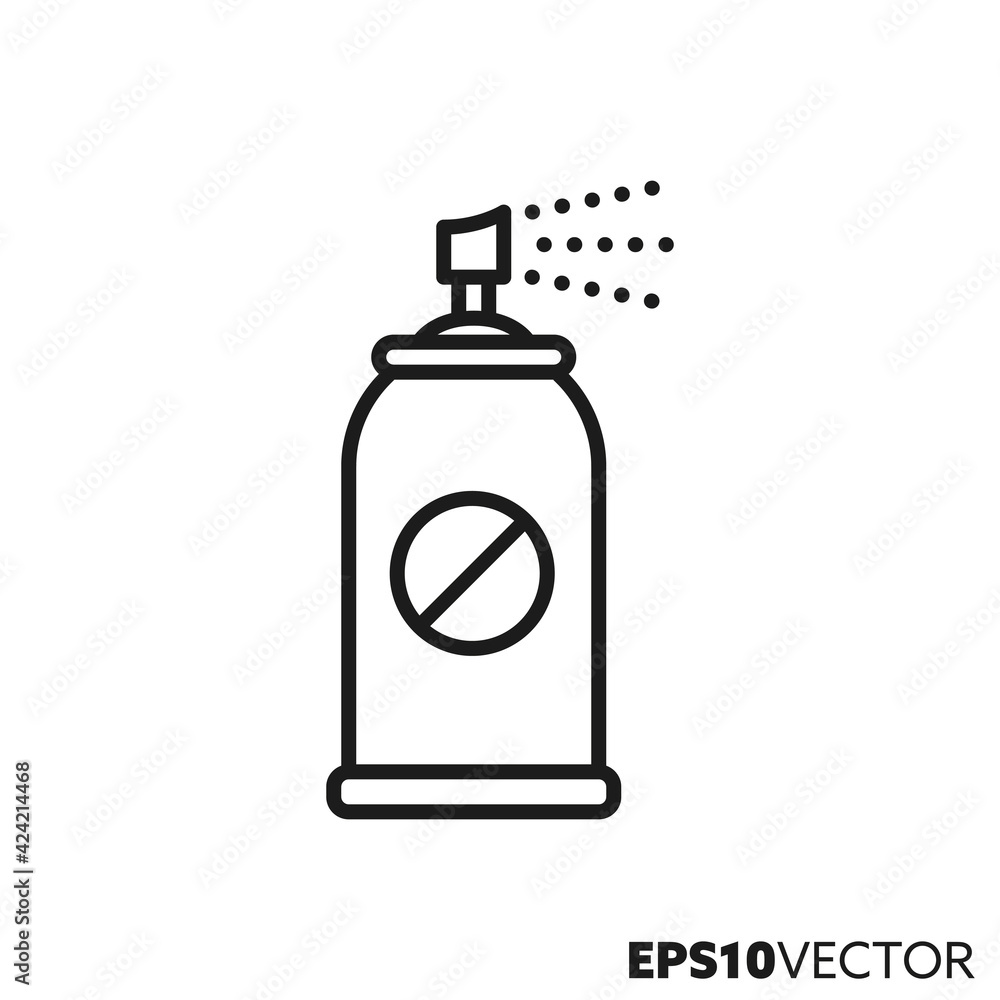 Pest, bug or mosquito repellent line icon. Spray can outline symbol. Hiking and camping equipment vector illustration. Pest, bug or mosquito repellent line icon. Spray can outline symbol. Hiking and camping equipment vector illustration.