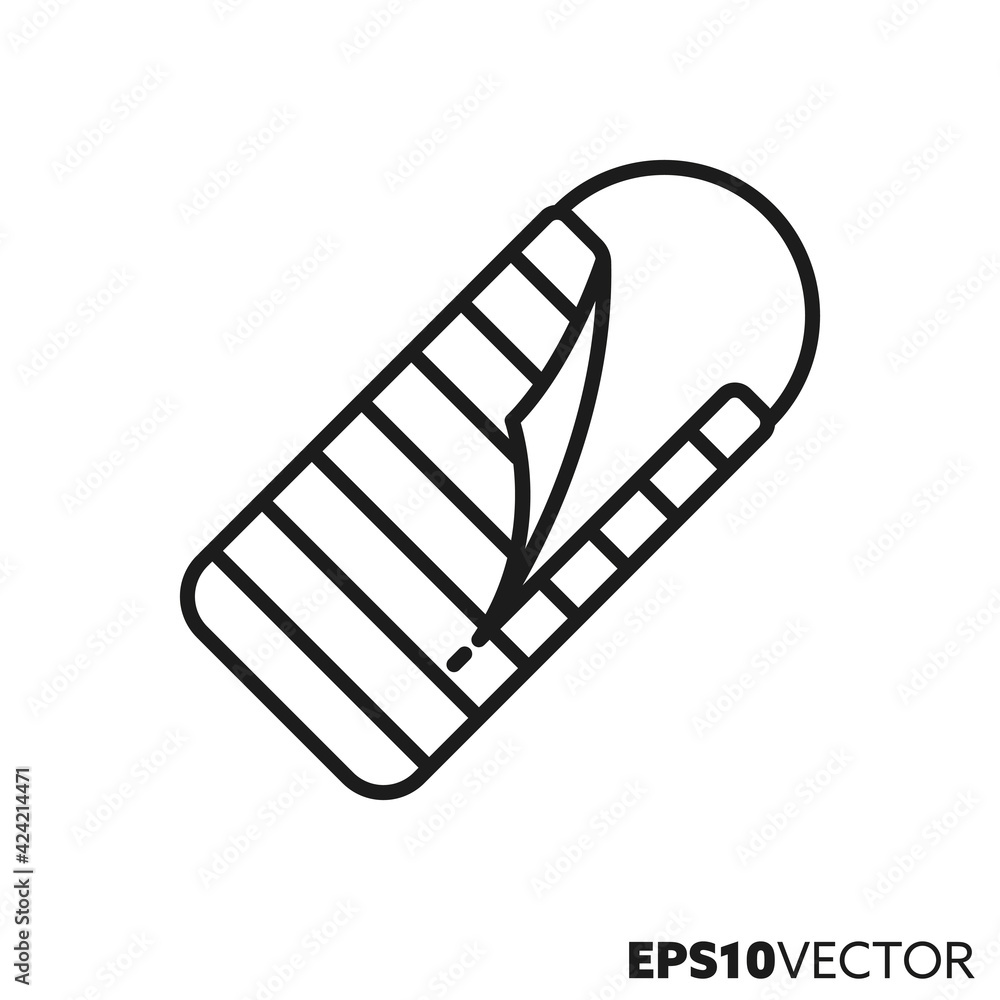 Sleeping bag line icon. Outline symbol of hiking and travel. Camping equipment vector illustration. Sleeping bag line icon. Outline symbol of hiking and travel. Camping equipment vector illustration.