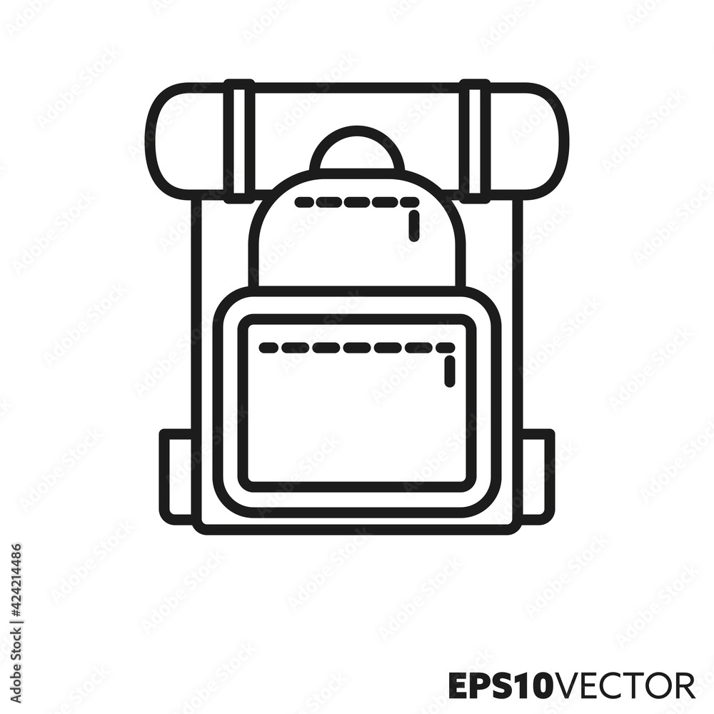 Backpack line icon. Outline symbol of hiking and travelling. Luggage vector illustration. Backpack line icon. Outline symbol of hiking and travelling. Luggage vector illustration.