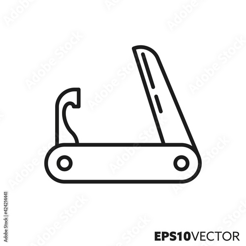 Utility knife line icon. Outline symbol of universal tool. Hiking equipment vector illustration.