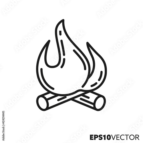 Log fire line icon. Flames outline symbol. Camping concept vector illustration.