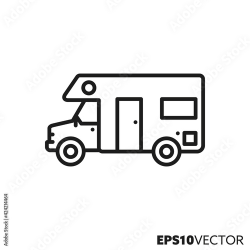 Motorhome line icon. Recreational vehicle outline symbol. Camper van vector illustration.