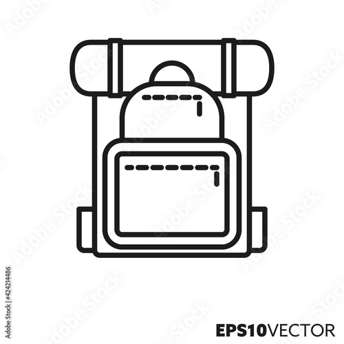 Backpack line icon. Outline symbol of hiking and travelling. Luggage vector illustration.