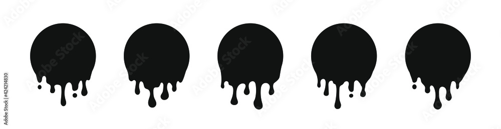 Paint drip stickers set. Circle melt drop icons. Graffiti paint drip blobs. Flowing liquid. Molten chocolate. Paint drip stickers set. Circle melt drop icons. Graffiti paint drip blobs. Flowing liquid. Molten chocolate.