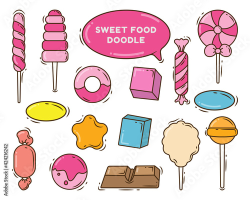 Hand drawn cartoon doodle sweet food collection