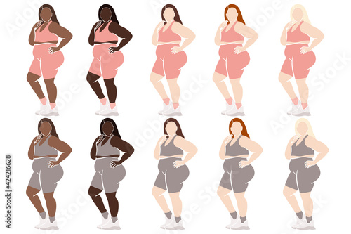 Plus size Fitness Woman Clipart, Afro Girl Curvy Clipart, Abstract Female Figure, Faceless Modern Clipart.