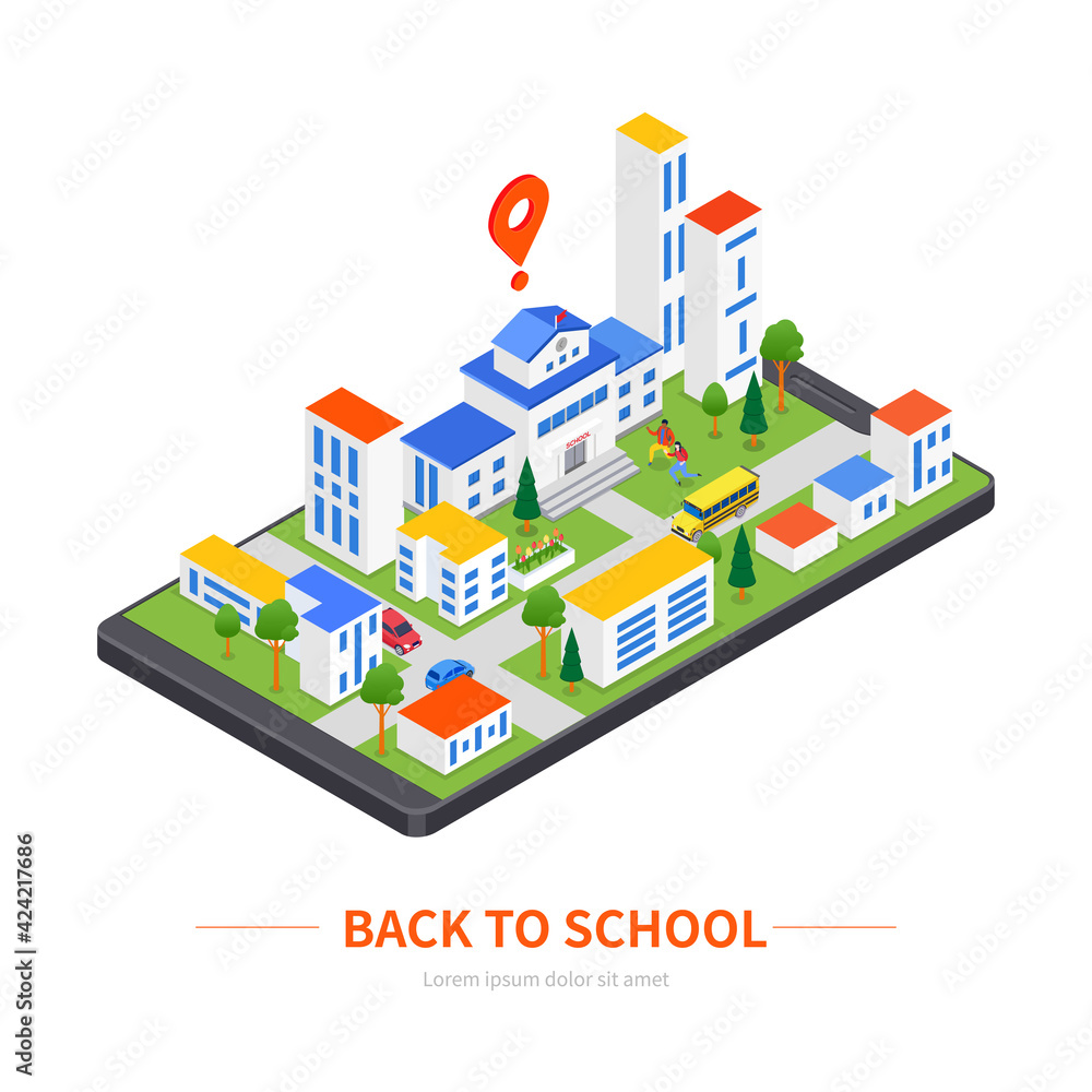 Back to school - modern colorful isometric illustration