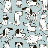 Seamless pattern with cute hand drawn dogs. Creative childish texture in scandinavian style. Great for fabric, textile Vector Illustration