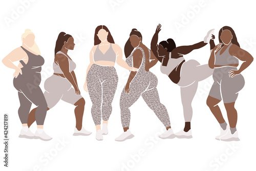 Plus size Fitness Woman Clipart, Afro Girl Curvy Clipart, Abstract Female Figure, Faceless Modern Clipart.