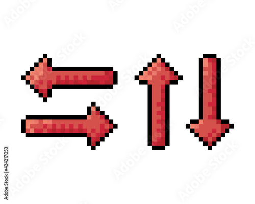 Set of red pixel arrows icon. Pixel art. Vector simple flat graphic illustration. The isolated object on a white background. Isolate.