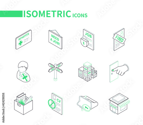 Wallpaper Mural Unemployment and crisis - modern line isometric icons set Torontodigital.ca