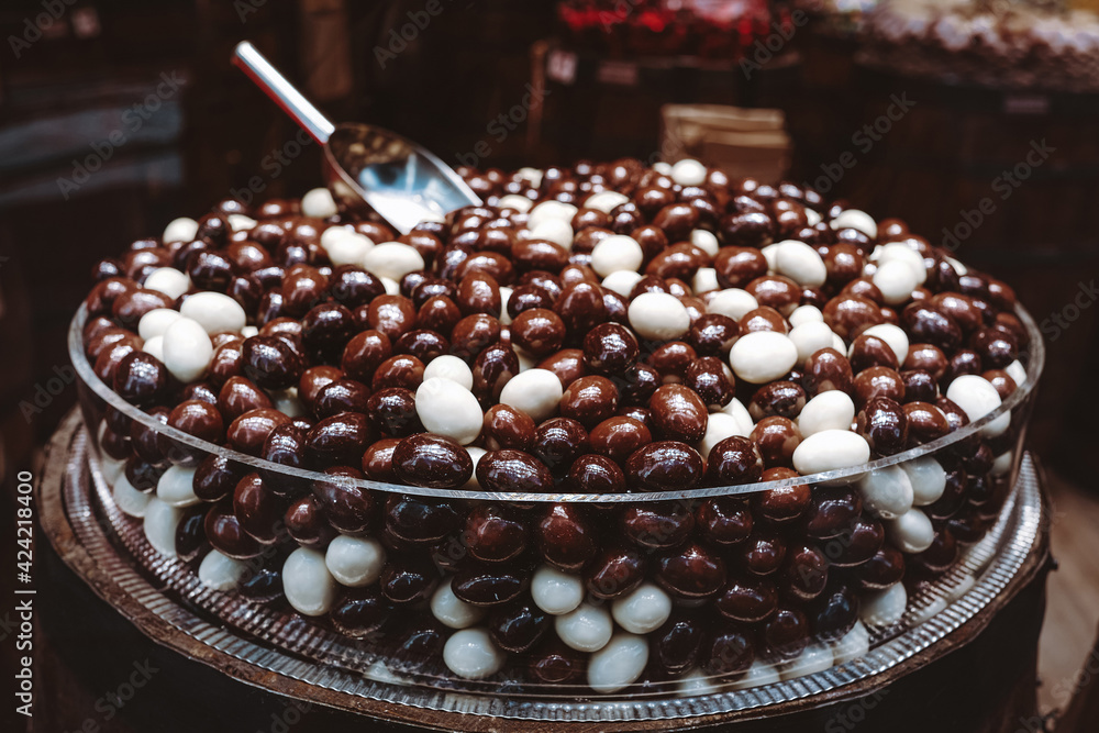 Chocolate candies in a candy shop Chocolate candies in a candy shop