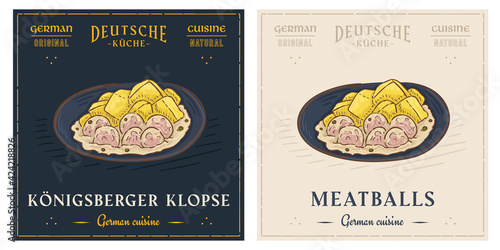 Konigsberger Klopse German meatballs style retro vintage illustration