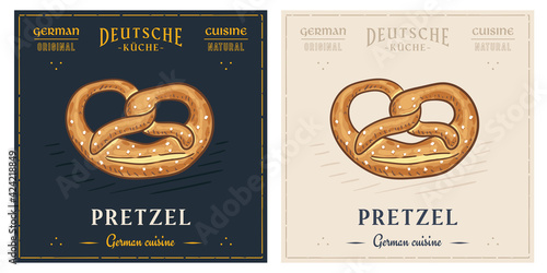 Soft Pretzel retro vintage tasty illustration for menu or poster
