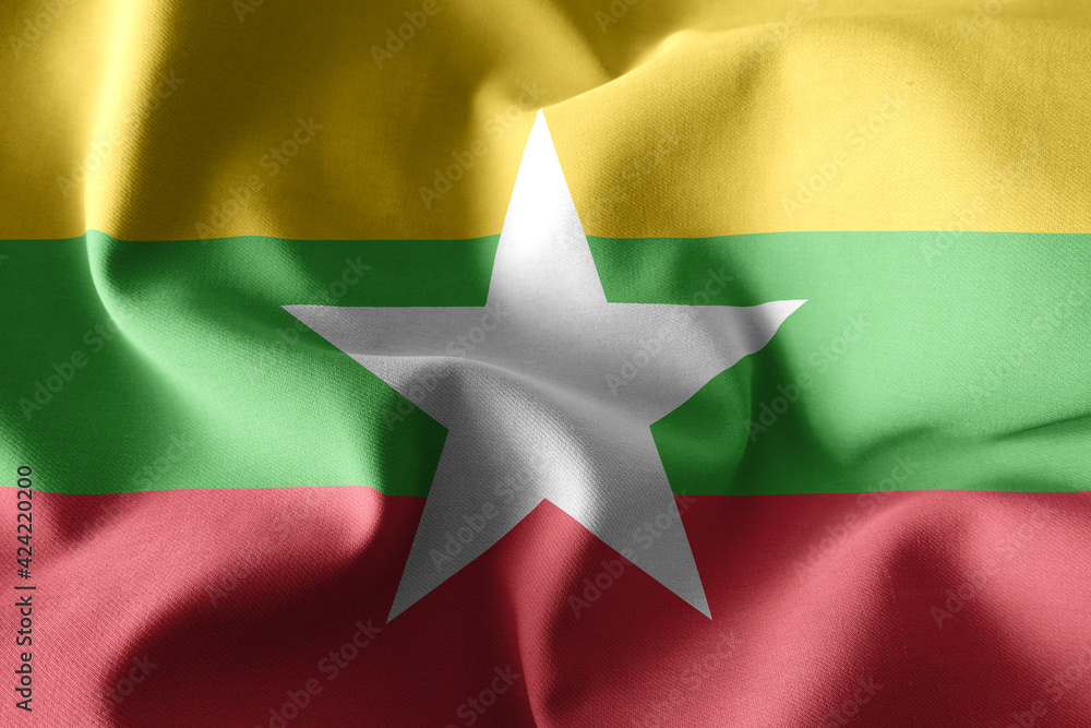 3d rendering waving silk flag of Myanmar 3d rendering waving silk flag of Myanmar
