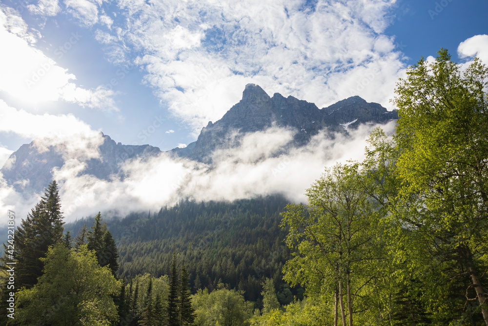 Fototapeta premium Fog lifting in Glacier National Park, Montana