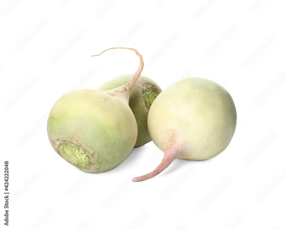 Whole fresh ripe turnips on white background Whole fresh ripe turnips on white background