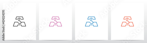 Handshake Outline On Letter Logo Design A