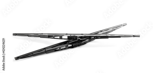 Pair of car windshield wipers on white background