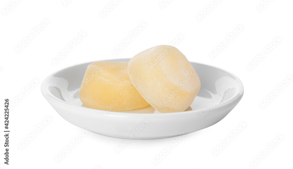 Plate with delicious mochi on white background. Traditional Japanese dessert Plate with delicious mochi on white background. Traditional Japanese dessert