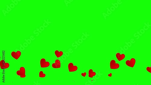 Animation of hearts flying in different directions on a green screen. Transparent love valentine romantic background. Template for video