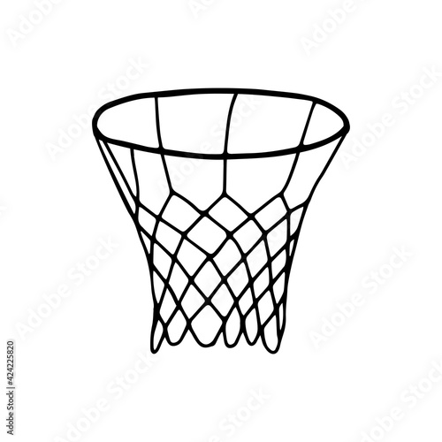 Beautiful hand-drawn black vector illustration of a basket for basketball game isolated on a white background
