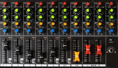 Foto sound console mixer board top view photo
