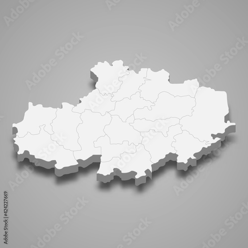 3d isometric map of Akmola oblast is a region of Kazakhstan