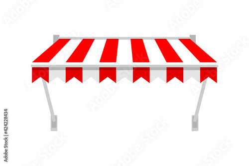 Shop awning tents for window. Outdoor market canopy, vintage store roof. Vector illustration
