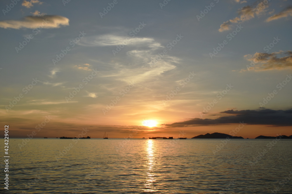 landscape of sunset on sea from Lipe island travel location in Thailand