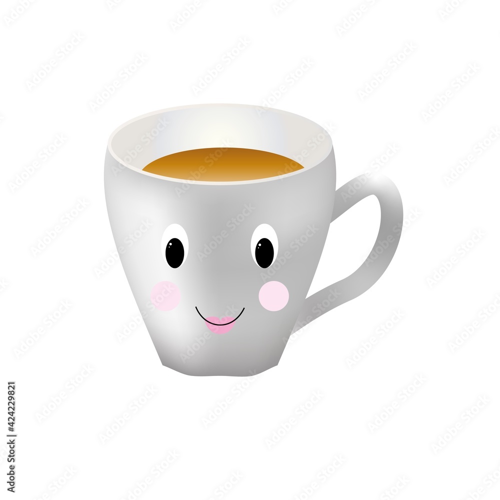 Smiling coffee mug vector icon. A cup with eyes and a smile. Cute kawaii cup Smiling coffee mug vector icon. A cup with eyes and a smile. Cute kawaii cup