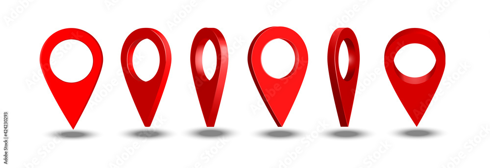 Location icon 3D.Map pointer 3d pin. Red location symbols vector set ...